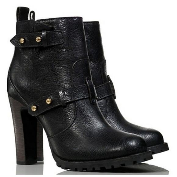Tory‎ Burch Landers Moto Booties Boots Paladium Metallic Black Women’s Size 7.5 - Picture 1 of 13